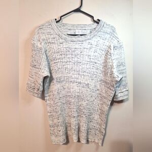 Joie 2X Stretch rib knit Shortsleeve black cream marl sweater top